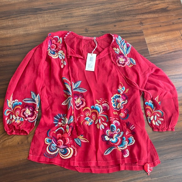 New Johnny Was Zadonia Floral Tassel Tie Blouse - Picture 2 of 16